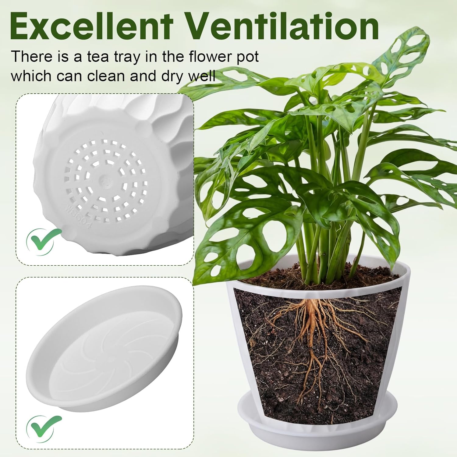 24 Pack 4 Inch Plant Pots Bulk Small Pots for Succulents Waffle Texture Plastic Planter with Drainage Holes and Saucers for Indoor Outdoor Plants Flowers, Seedlings (White)