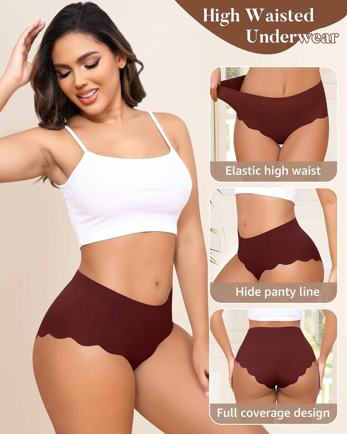 LEVAO Seamless Underwear for Women High Waisted Panties Wave Edge No-Show Bikini Full Coverage Briefs 6 Packs S-XXL - Image 3