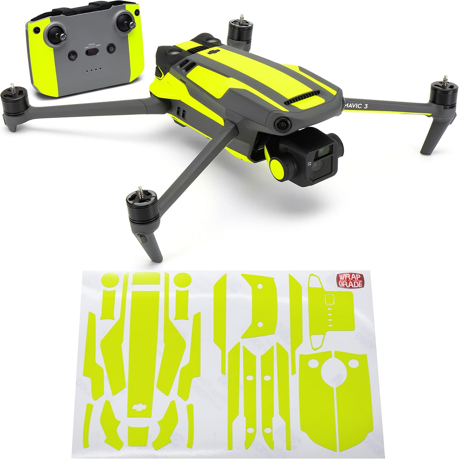 WRAPGRADE Partial Skin Stickers for DJI Mavic 3 Pro Accent Color (NEON Yellow)