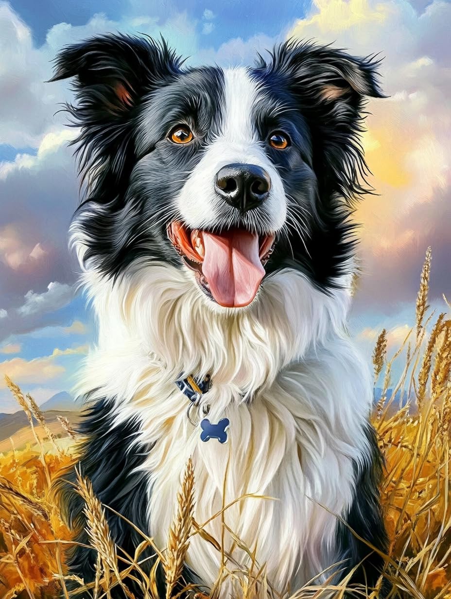 5D Excited Border Collie Diamond Art 12x16 Inch Full Drill Diamond Painting Kits for Adults & Beginners - DIY Art Crafts for Relaxation and Home Wall Decor 164