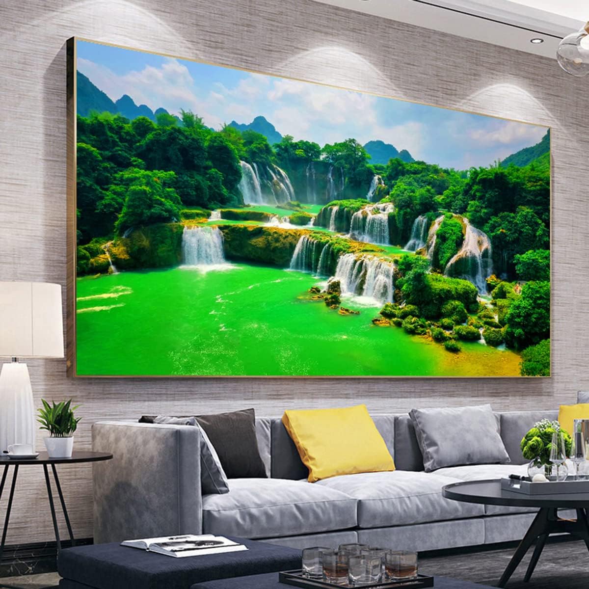 Instarry 5D Diamond Painting Large Size Full Drill Green Waterfall Mosaic Crystal Embroidery Home Decor Living Room 31.5x15.7 inch