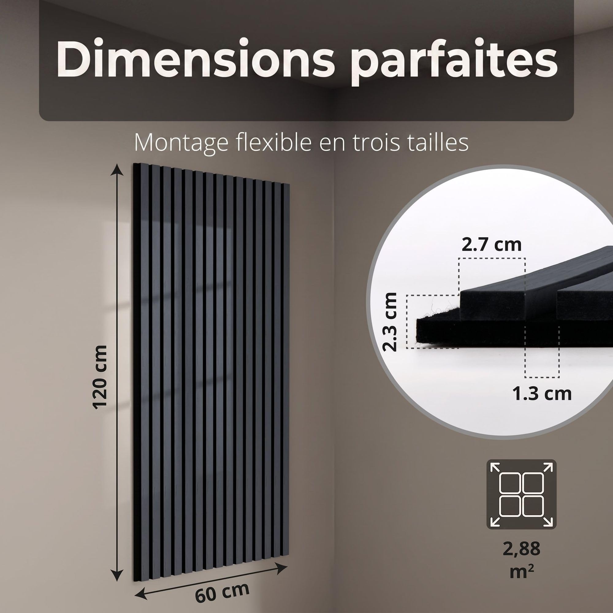 4x Panneaux acoustiques à lamelles 120 x 60cm Chêne noir bois