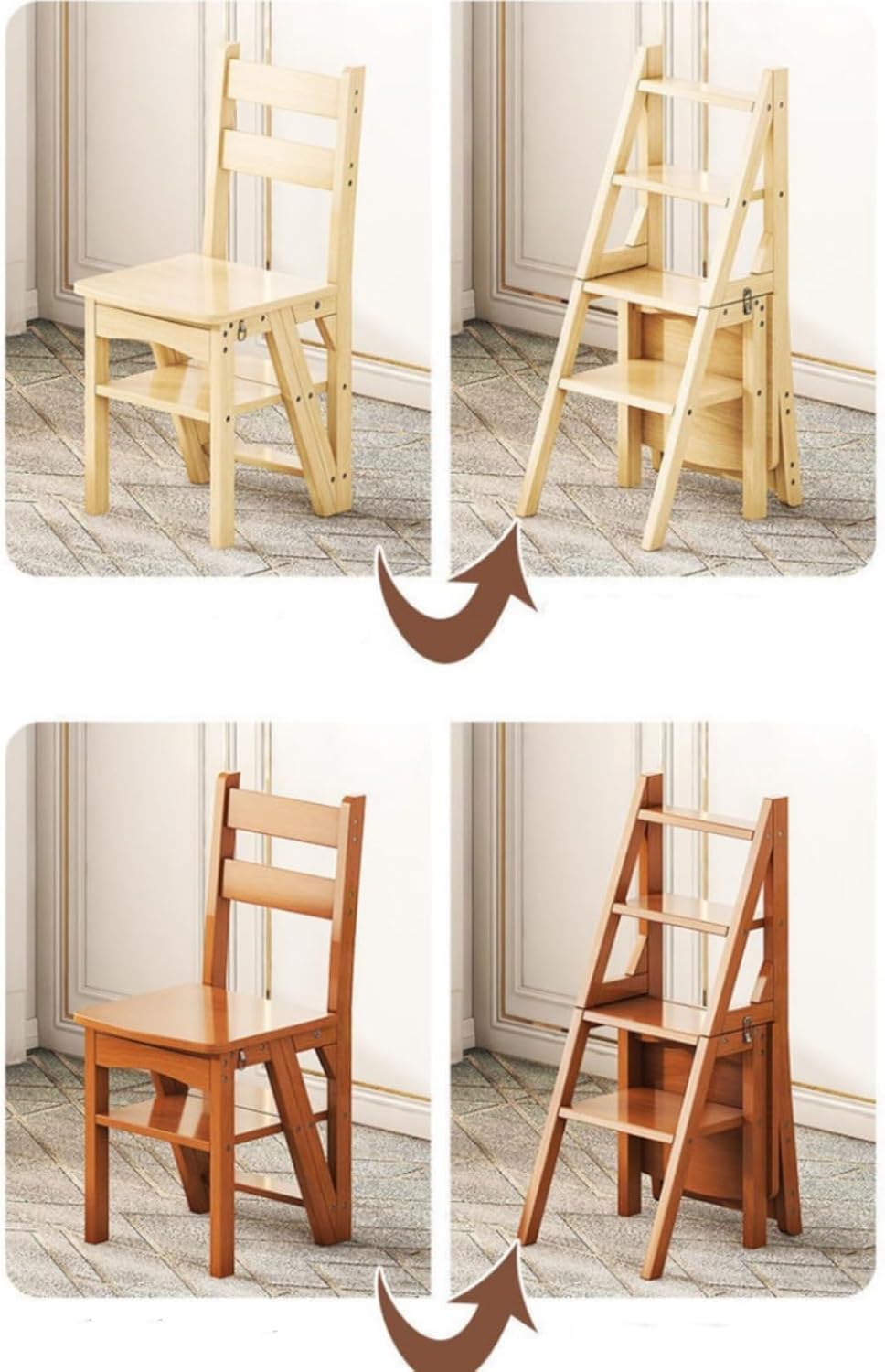 Foldable Wooden Step Ladder Chair - Home Multi-Function Step Stool - Folding Foot Stool - Display Stand and Flower Stand for Home Use -Portable Space Saving -100 KG (Black)