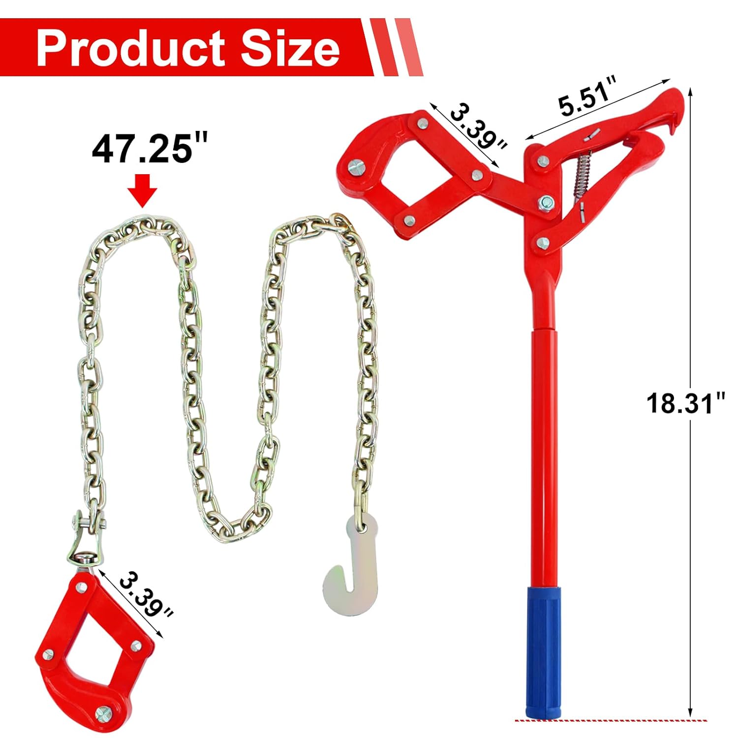 Barbed Wire Fence Stretcher, Heavy Duty 47.25" Chain Link Fence Strainer, Chain Link Puller Labor-Saving Lever Design Capacity 2200lbs