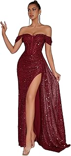 Evening Gowns Formal Dresses for Women Sequin Tulle Wedding Guest Cocktail Party Sexy Off Shoulder Floor Length Prom Dress