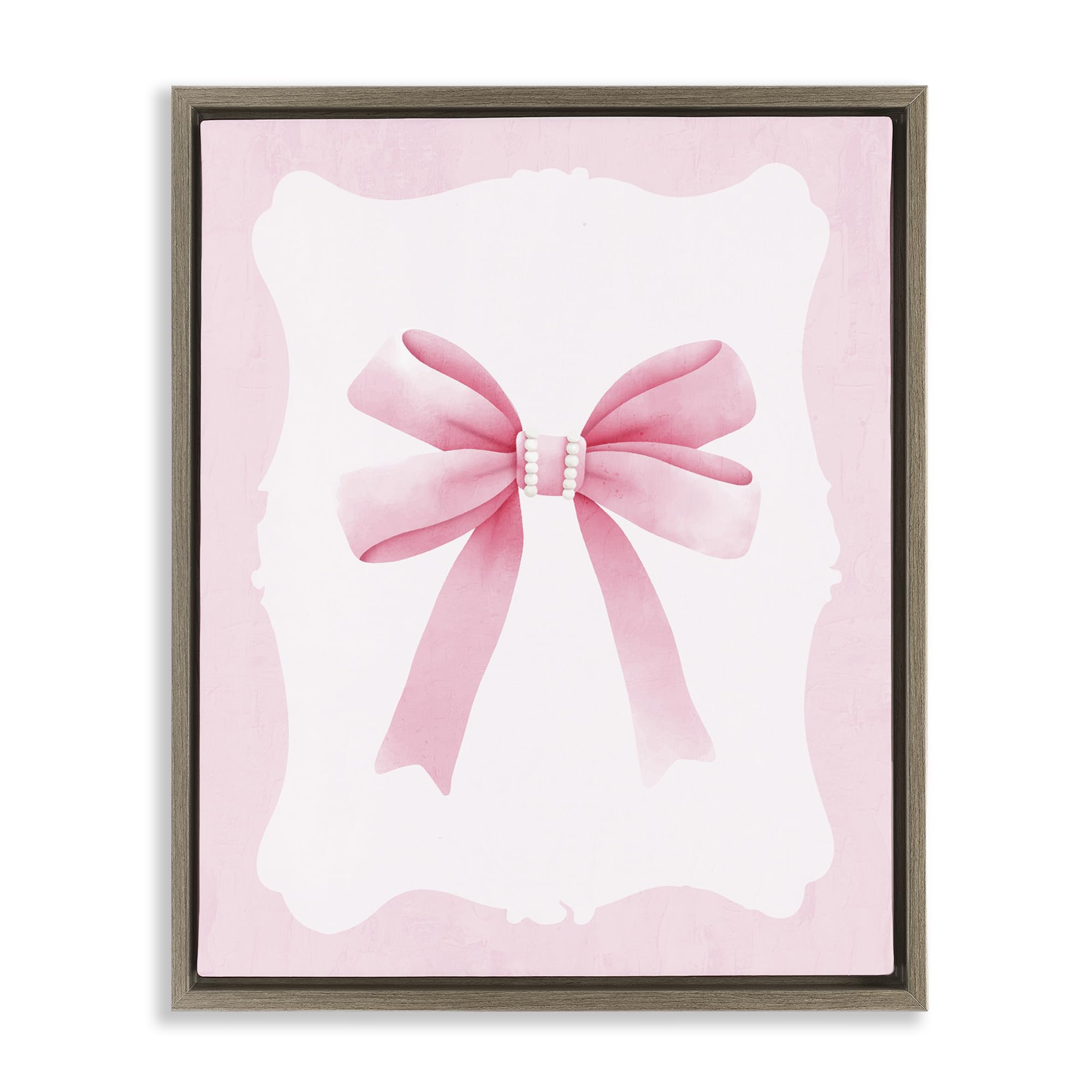 Stupell Industries Montalcino Elm (Textured) 'Feminine Bow With Pearls', Floating Frame Canvas Art, Brown, 17 X 21 Inches, Easy To Hang And Sturdy, Made In Usa, By Kim Allen