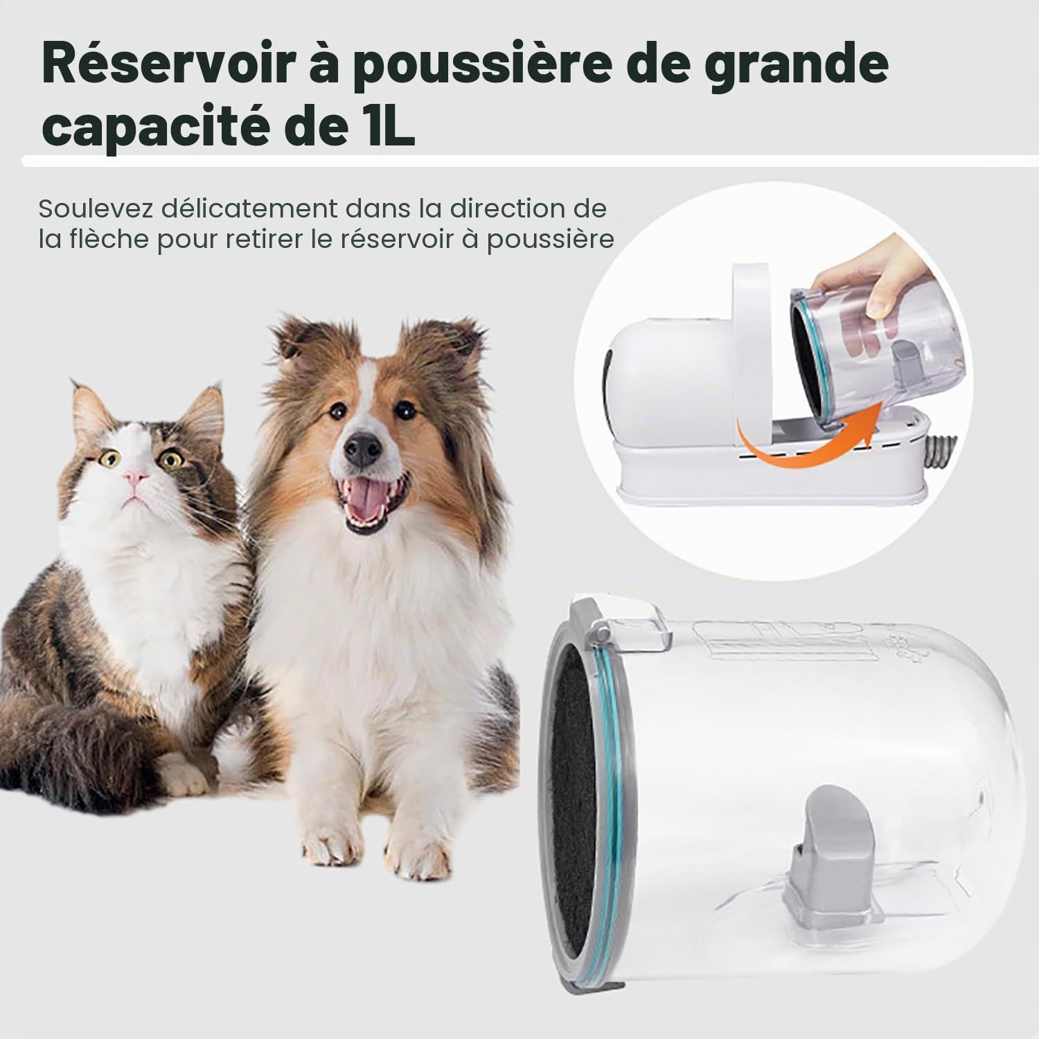 7-En-1 Aspirateur Poil De Chien, Tondeuse Chien Poil Long Epais, Aspirateur Poils d'Animaux Avec La Brosse, 13000pa Puissance d'Aspiration, 3 Vitesses d’Aspiration, 1l Capacité