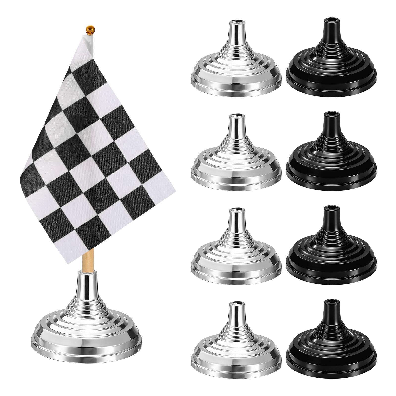 PATIKIL 1.57" x 2.2" Table Flag Stand Base, 48Pcs Small Flag Base Mini Flag Holder Portable Multipurpose for Party Centerpiece Office Sport Desk Festival Celebration, Round Black/Silver
