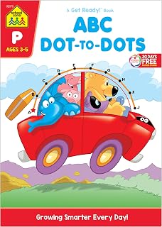 School Zone ABC Dot-to-Dots Workbook: 32 Pages Preschool Kindergarten Fun, Alphabet Puzzles, Counting, Fine Motor Skills Ages 3-5 Get Ready Series