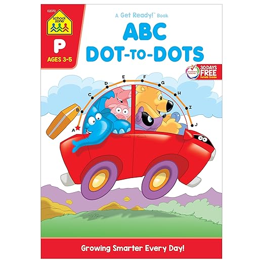 School Zone ABC Dot-to-Dots Workbook: Preschool, Kindergarten, Connect the Dots, Alphabet, Letter Puzzles, Creative, and More (A Get Ready!™ Activity Book Series)