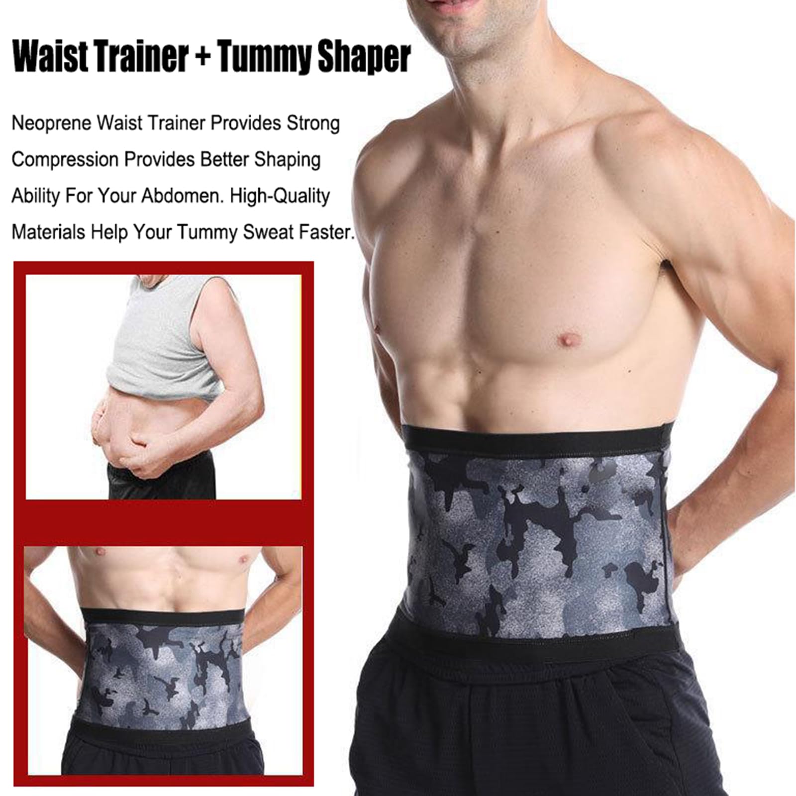 BODYSUNER Cintura Dimagrante Per Uomo – Allenamento Addominali, Fascia Sauna In Tessuto Polimerico, Non Rotola, Alta Compressione - 5