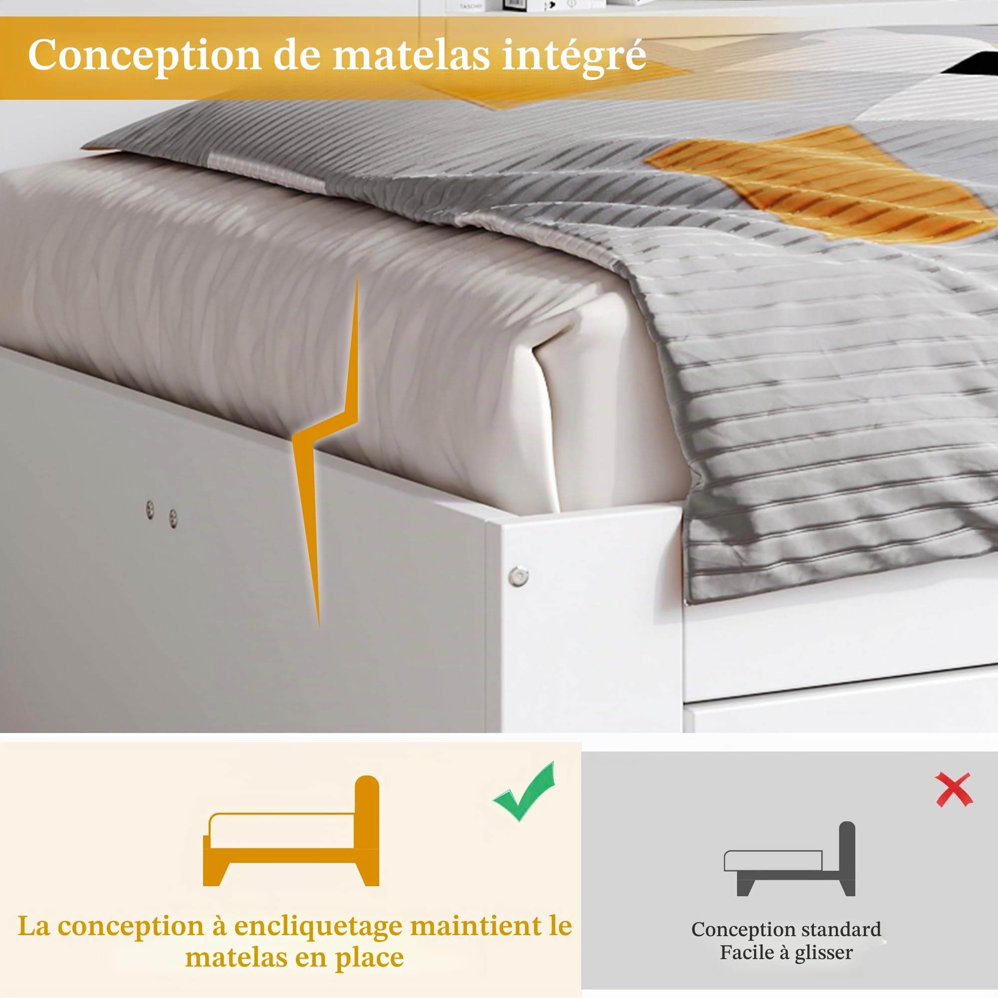 Sapgaks Lit 90 x 190 avec sommier à Lattes,Cadre de lit Coffre 90 x 190 cm,Lit Enfant Simple,avec tiroirs,étagère et Compartiment de Rangement,Matelas Non Inclus,Blanc
