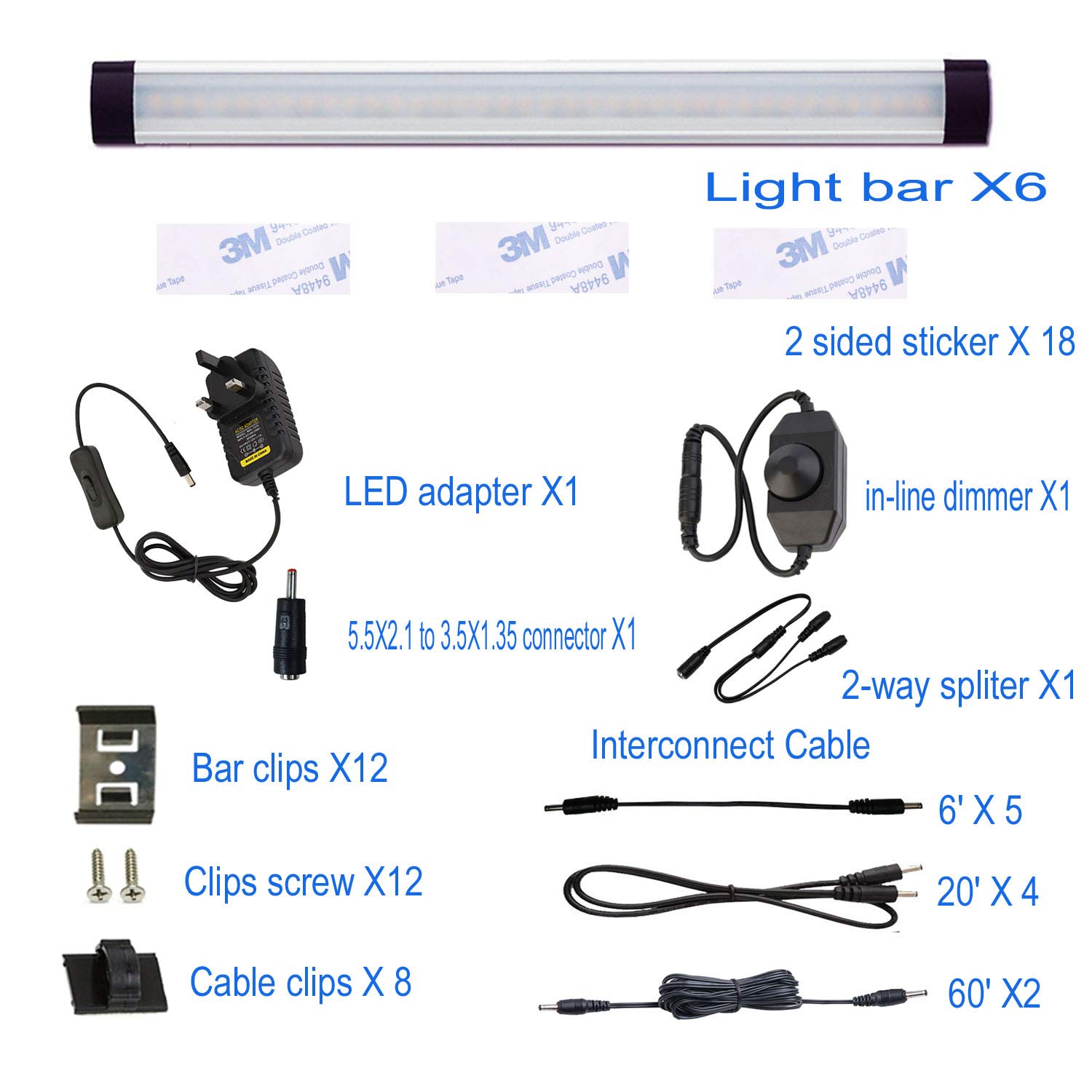 AlBOO - Luces LED para debajo del armario, con cable, 6000 K, regulable, 28 cm, luces de cocina de 12 V, enchufe con red