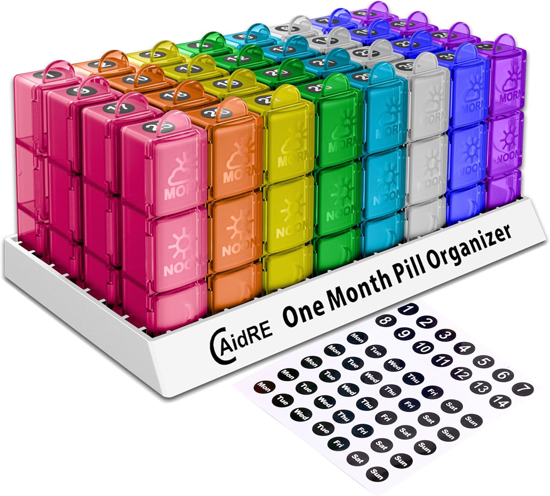 CAidRE Monthly Pill Organizer 31 Day 3 Times a Day – One Month Pill Box for Medications, Fish Oil, Vitamins & Supplements – 30 Day Daily Pill Case Organizer