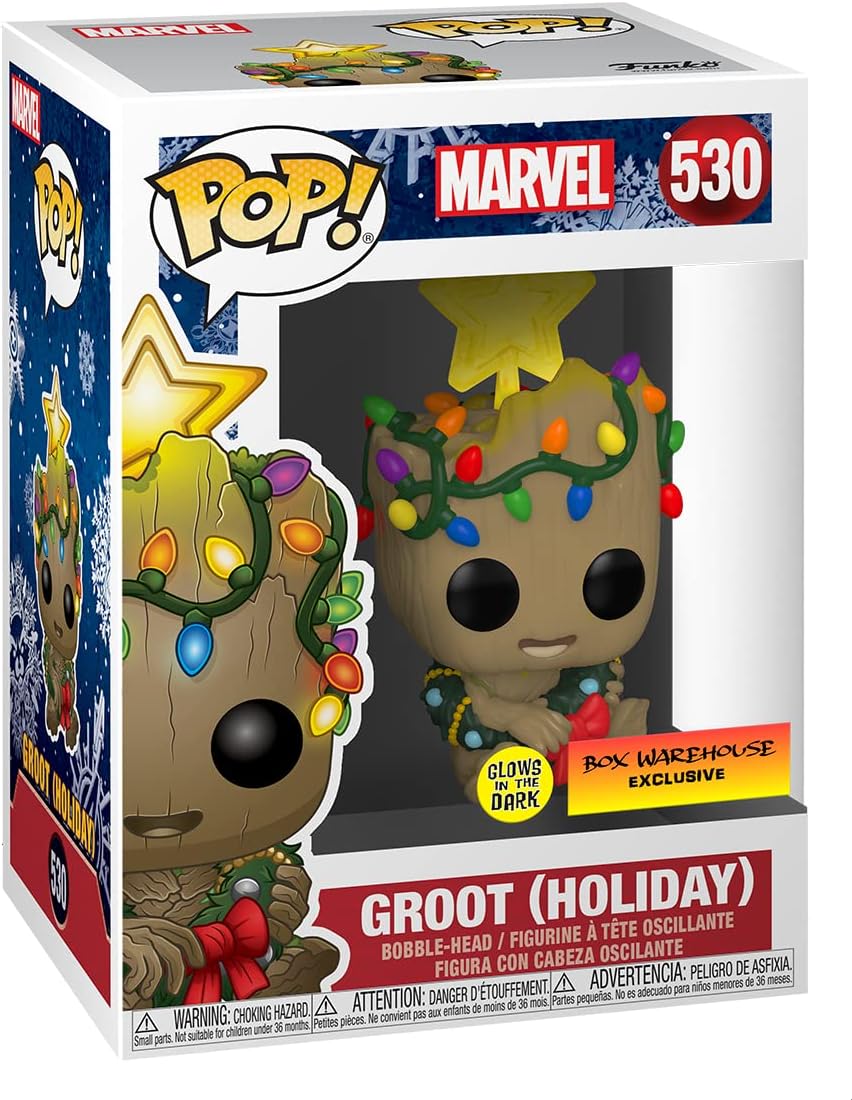 POP! Marvel Holiday Groot with Lights (Glow in The Dark), Exclusive, Multicolor, 3.75 inches