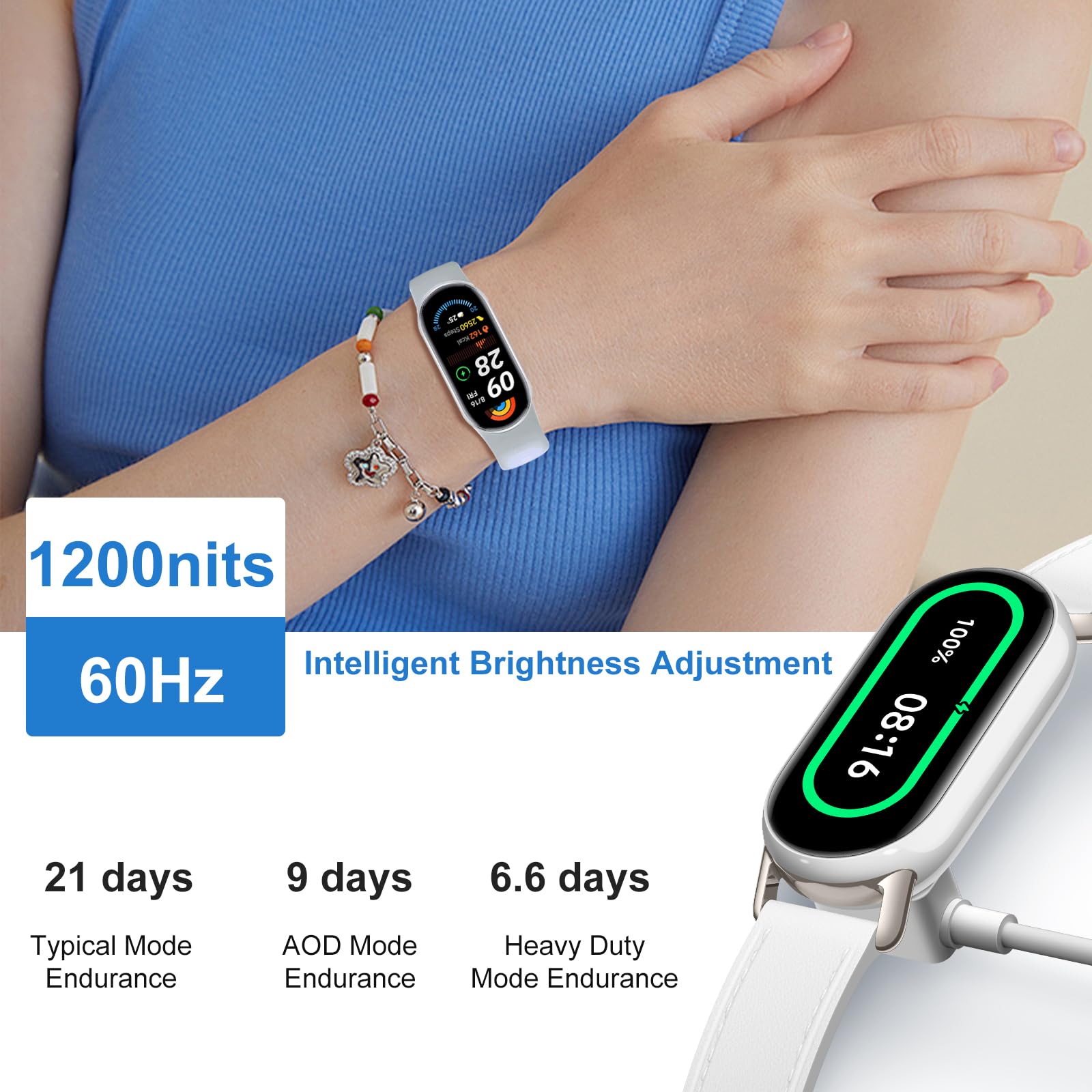 Mi Band 9, Luiminosità 1200 nit, Schermo AMOLED 1.62'',Mi Smart Band 9 con Cornice Metallica, Monitoraggio Salute,150+ Modalità Sportive,200+ Quadranti,Autonomia 21 giorni,Resistenza acqua 5ATM Bianco