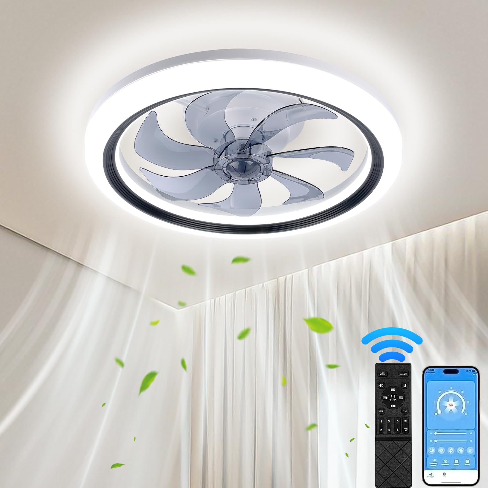 TuoyuanW Alexa Modern Ceiling Fan Light DC Reversible 6 Speed Ceiling Fans With Lights Silent Timer Living Room Ceiling Light Fan Memory Dimmable Led Fan Light Ceiling, White, Remote APP - View #5