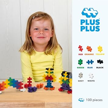 PLUS PLUS Big - 100 Piece Basic Color Mix - Interlocking Large Puzzle Building Blocks, Quiet Stem Toys for Toddlers - Gifts for Boys & Girls