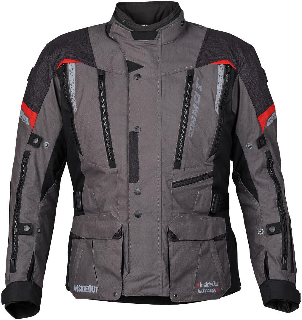 Germot InsideOut Motorrad Textiljacke, schwarz/anthrazit/rot, 5XL | Wasserdicht