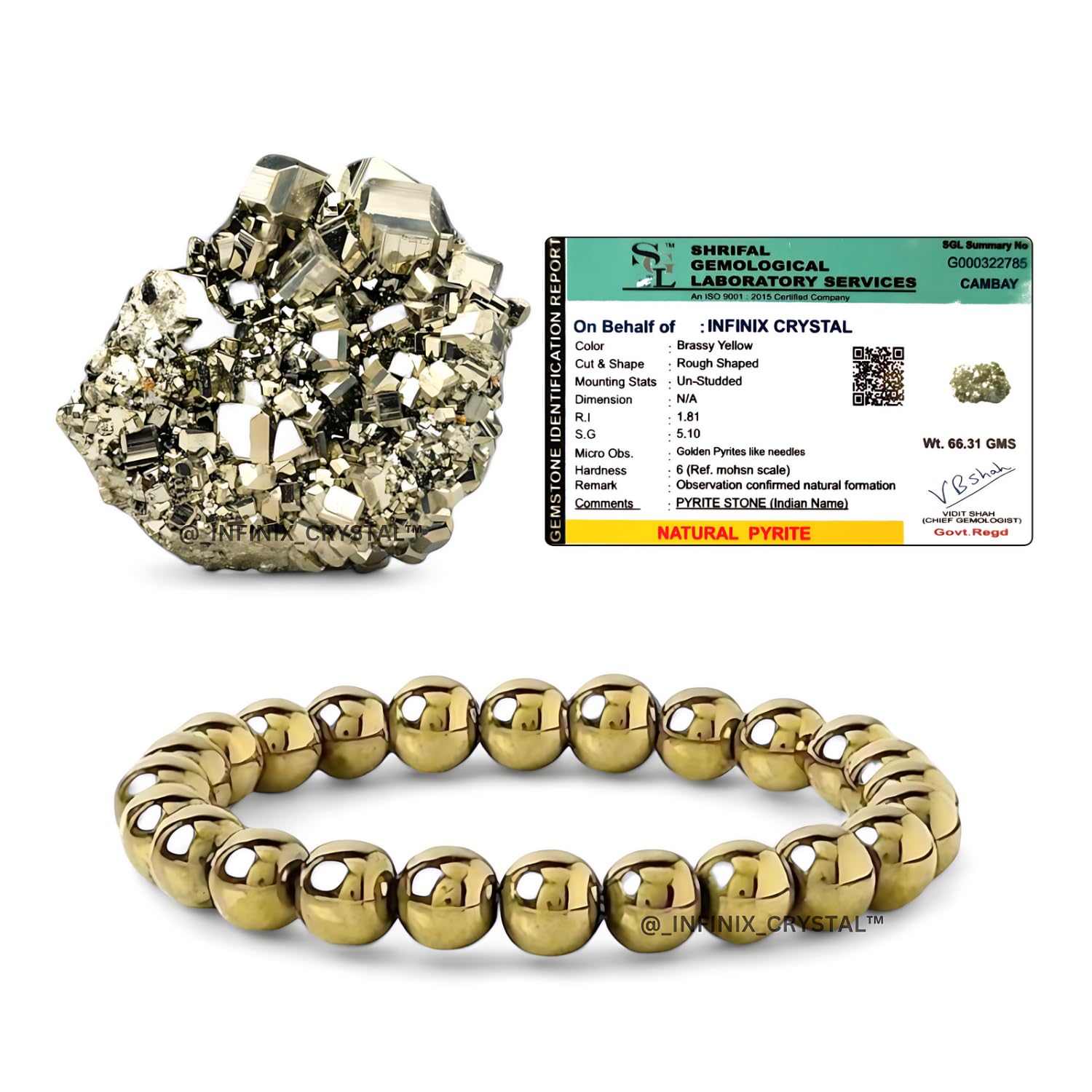 INFINIX CRYTAL Natural Pyrite Cluster & Golden Hematite Bracelet | 40-90 Grams Original Lab Certified Brassy Golden Pyrite stone Energized Crystal | Good luck, Blessing & Healing Stone | For Reiki & Vastu Use ( Combo of 2 PCS ) (B0CTT7VQ3P) Amazon Price History, Amazon Price Tracker