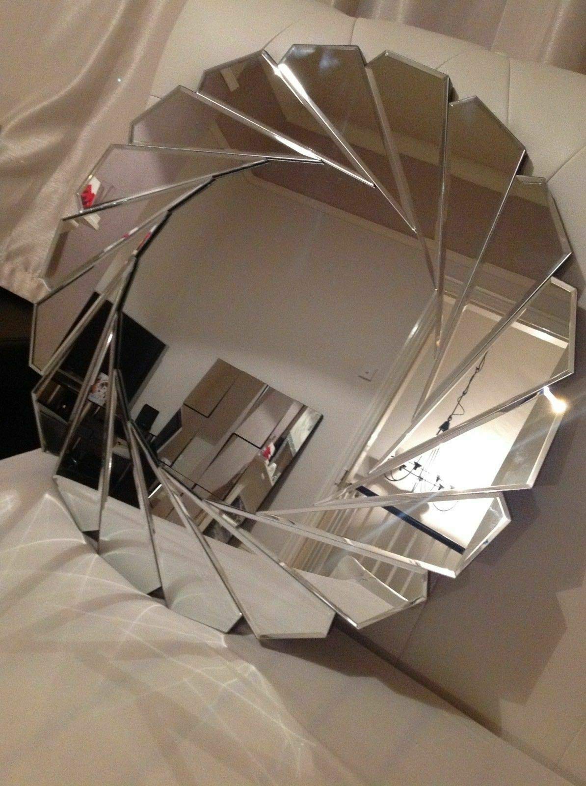 Buy Large Wall Mirror Art Deco Black Frame Round Bevelled Edge Wall