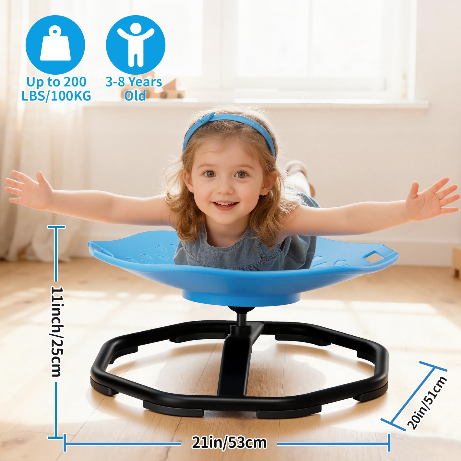 Pandapop Drehstuhl Kinder für Autismus mit Verbessertes Sitzpanel, Sensorik Spielzeug für Autismus und ADHS Hilfsmittel mit Griff, Sensorischer Karussell Drehscheibe 360° Rotation - 3