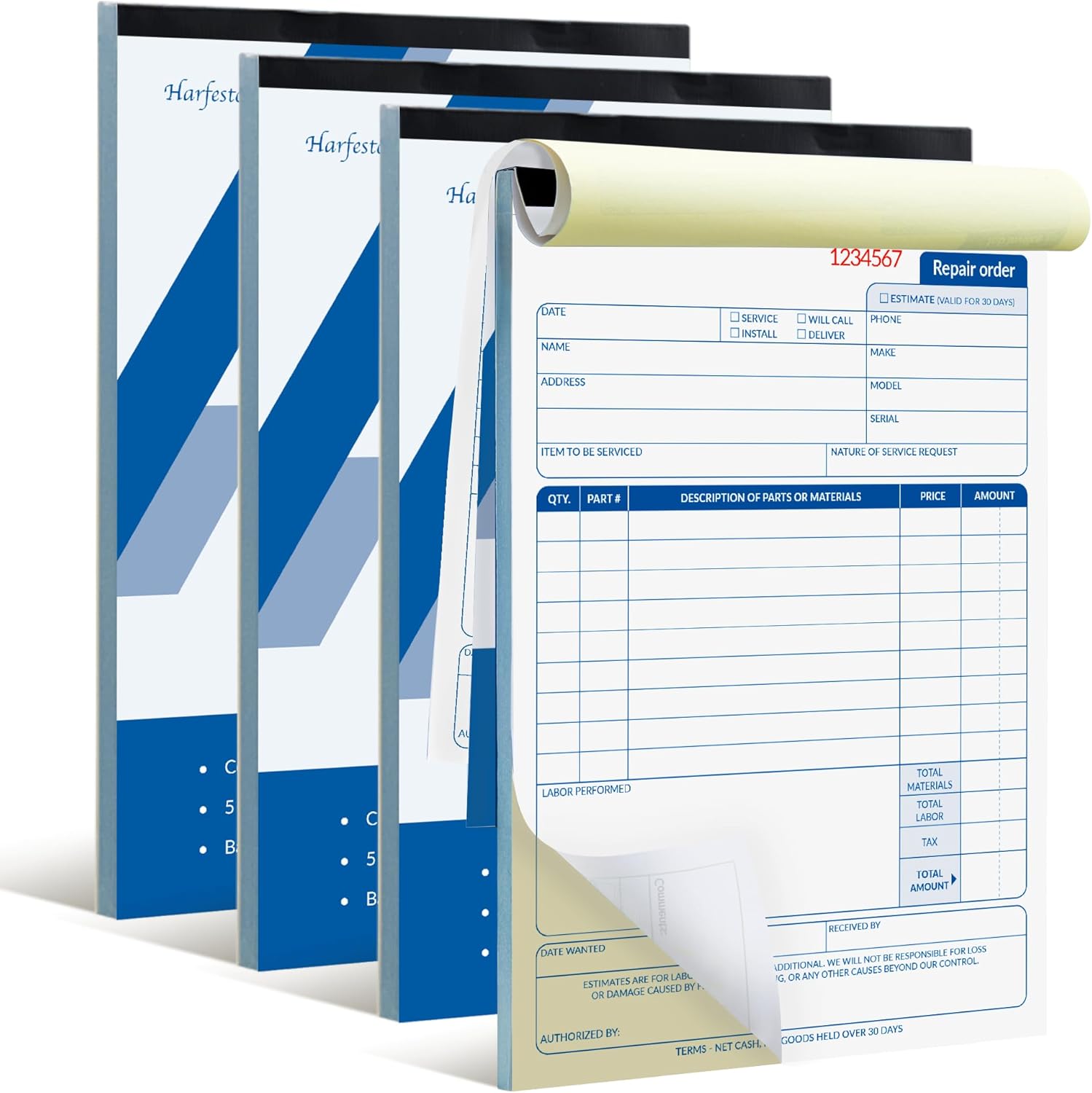 Amazon.com : Harfesto Repair Order Book, 2 Part Carbonless Job Work ...