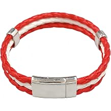 Flag Coloring Woven Leather Bracelet, Soccer Fans PU Bangle with Alloy Steel Closure,Support National Team patriotic Wristband Jewelry for Adults Mens Women
