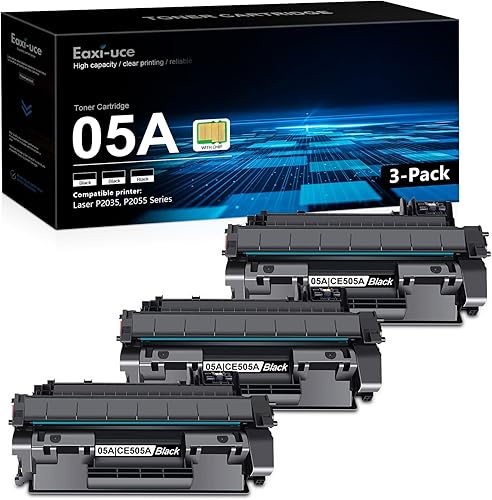 Cartucho de tóner 05A negro con chip Paquete de 3 05A Cartucho de tóner negro, CE505A Reemplazo para tóner HP 05A 05X CE505X compatible con