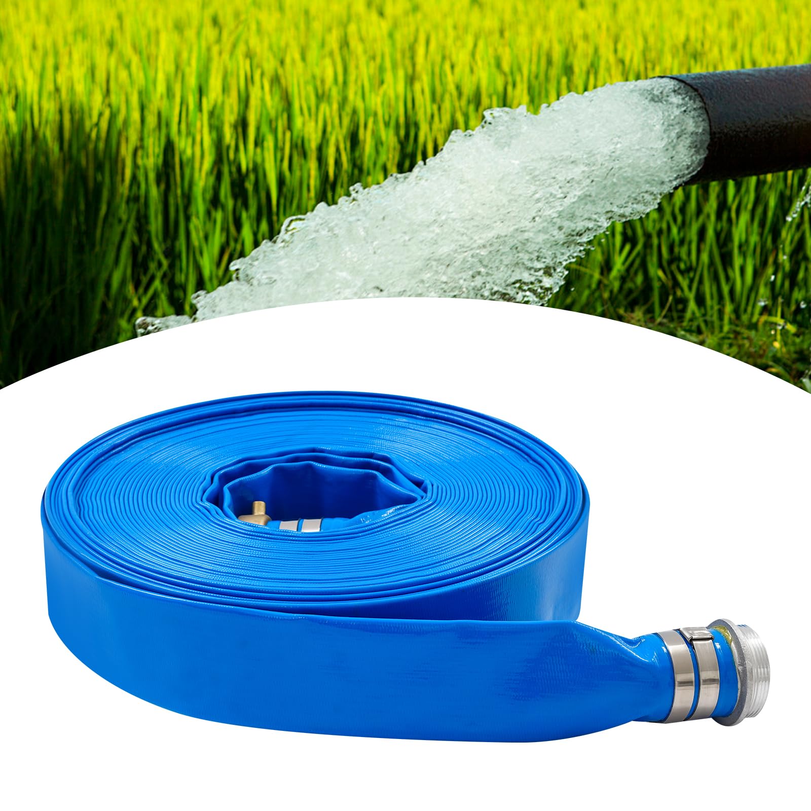 Tuyau D'Évacuation Eau 30M 2 Pouces Tuyau Drainage Piscine Polyester PVC Bleu, Refoulement Irrigation, Pour Agriculture Aménagement Jardin Drainage Pelouse Cour