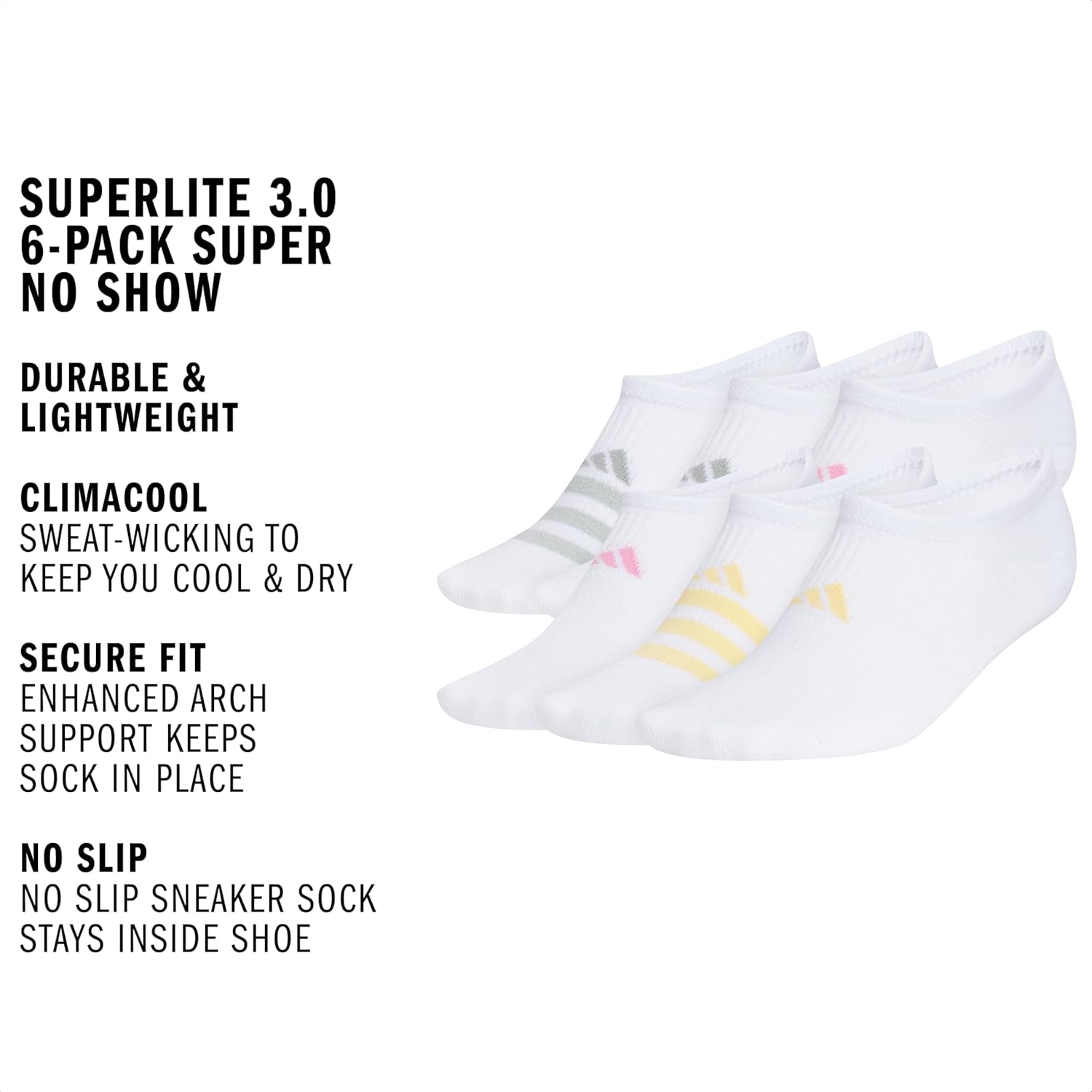 adidas Women's Superlite Super No Show Socks (6 Pairs) Invisible, Lightweight & Breathable