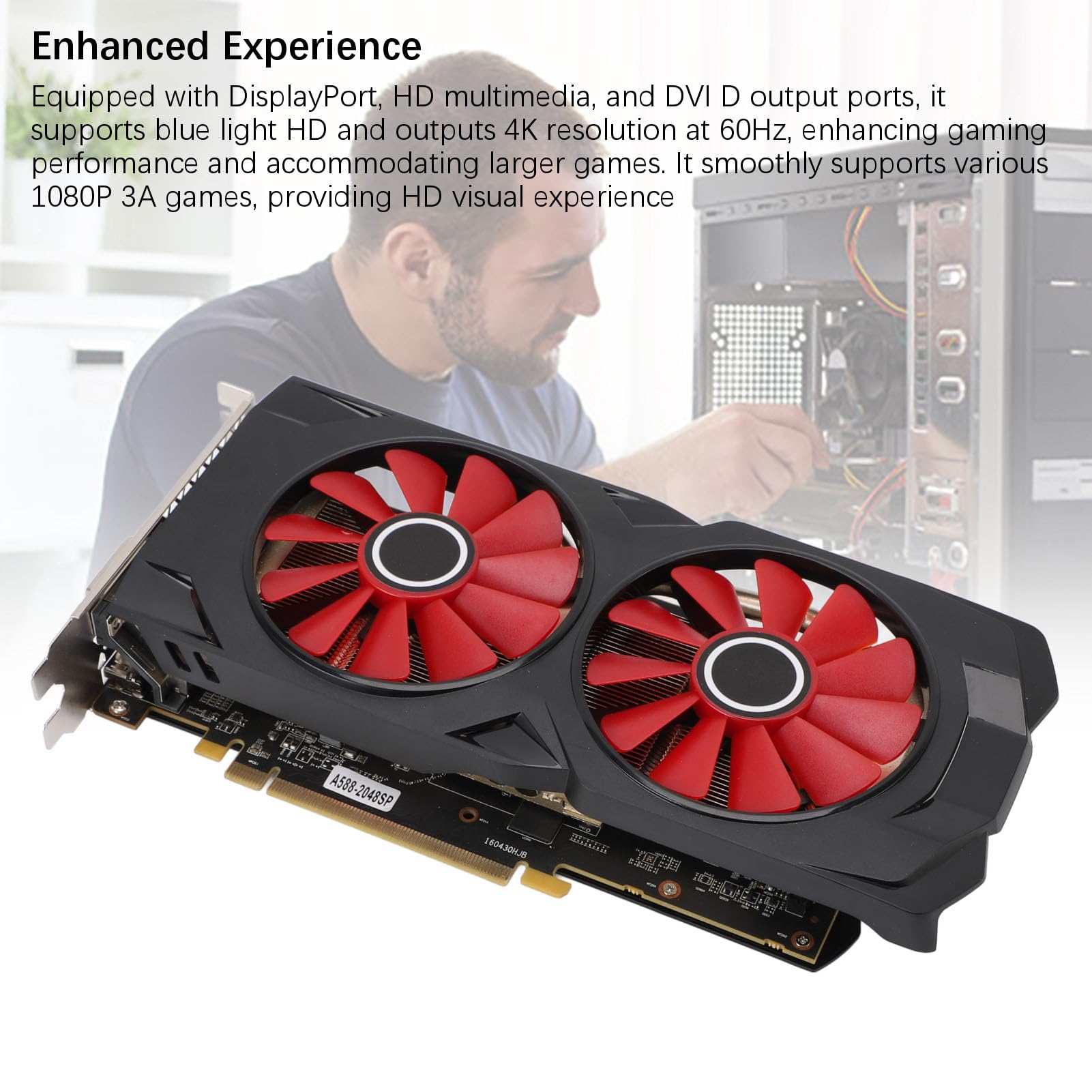 Yanmis Scheda Grafica 580, GPU da Gioco GDDR5 da 8 GB a 256 Bit con Doppia Ventola di Raffreddamento, PCI Express 3.0, velocità di Clock 1244 MHz per Giochi 4K, Editing Video, CAD CAM 3D