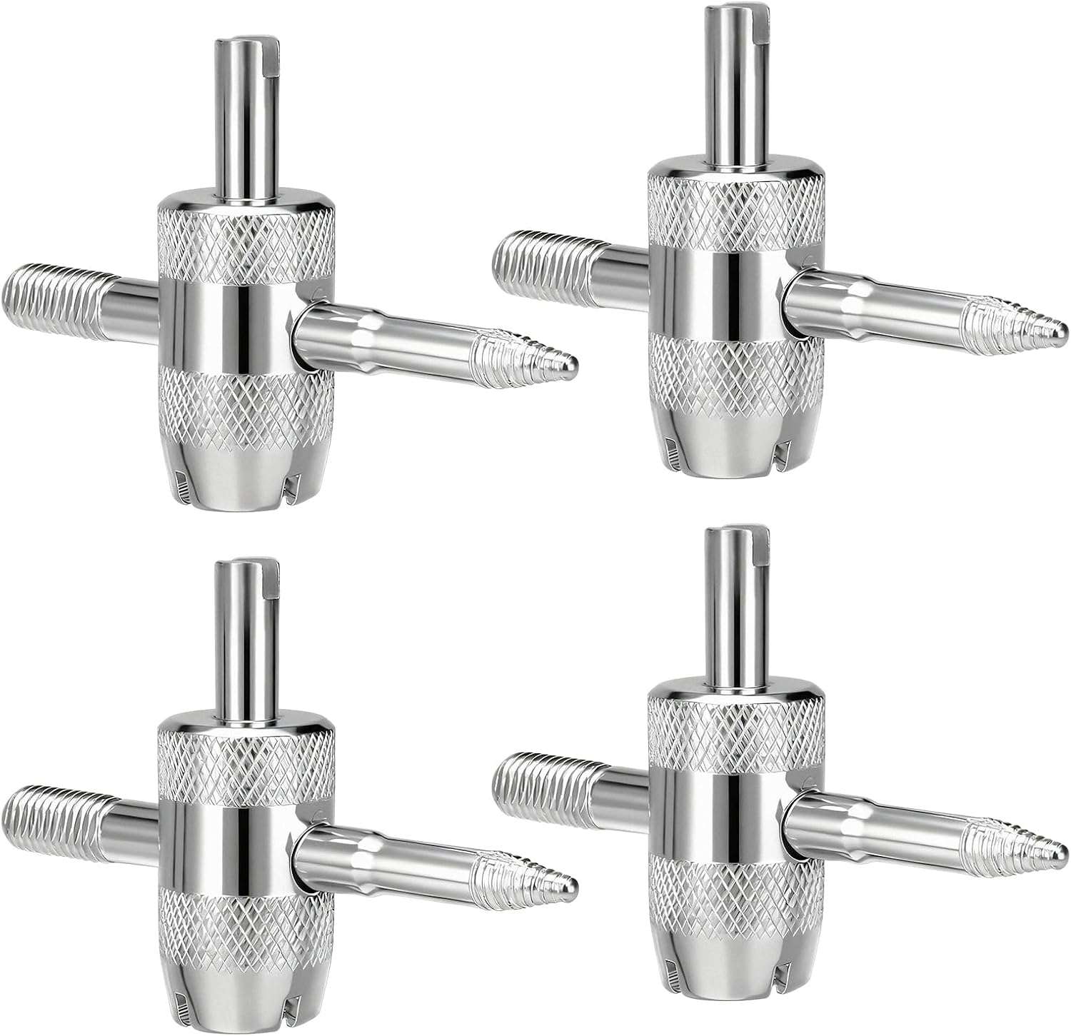 2 PCS 4-Way Tire Valve Tool, 4-in-1 Multifunctional Car Stem Core Puller Tyre Repair Tools, 4 Way Valve Core Remover Installer Repair Wrench for Cars Bicycles Motorcycles (Silver)