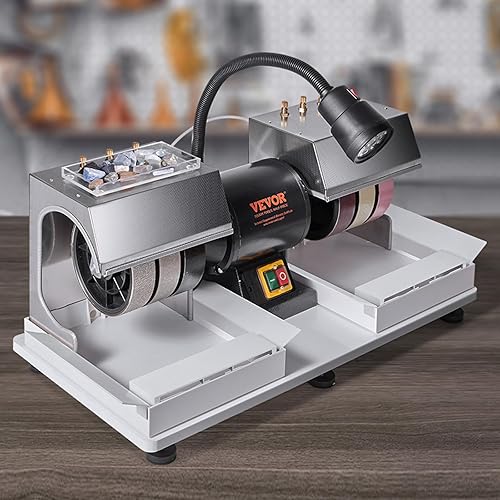 Miniatura 8 de VEVOR Máquina de afilar, molinillo de roca lapidaria de 6" 14HP 1800rpm eficiente con lámpara y bomba de agua, máquina de facetado de gemas, máquina
