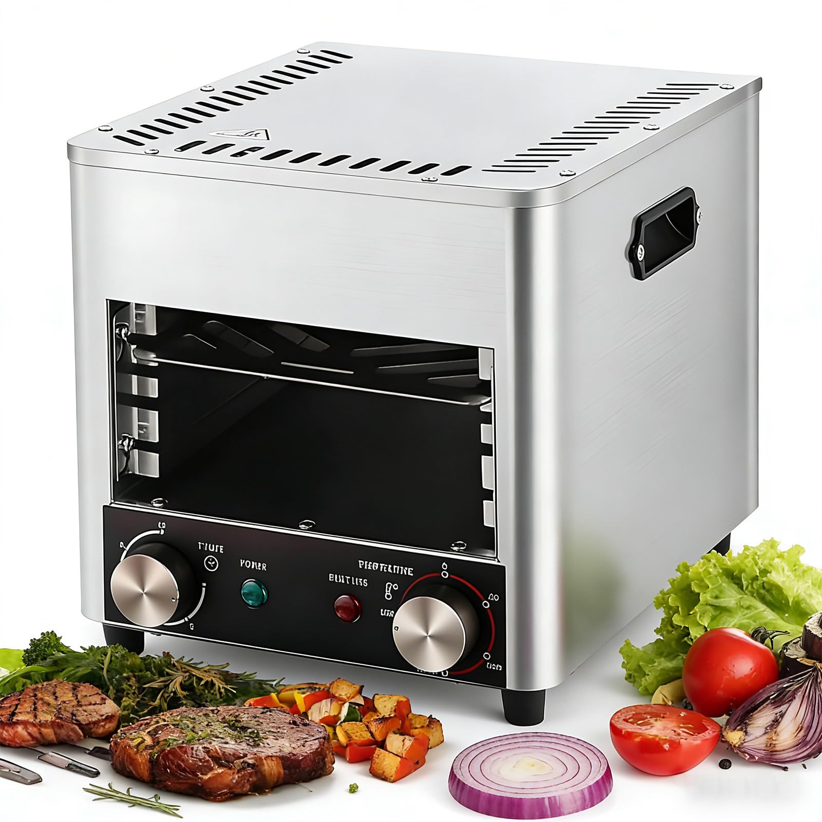Griglia elettrica per bistecche da Interno 1700/3400W, Forno da banco Fino a 800°C, Temperatura e Timer Regolabili, qualità Professionale per Manzo, Pollo, Verdure 1700W-4Shelf