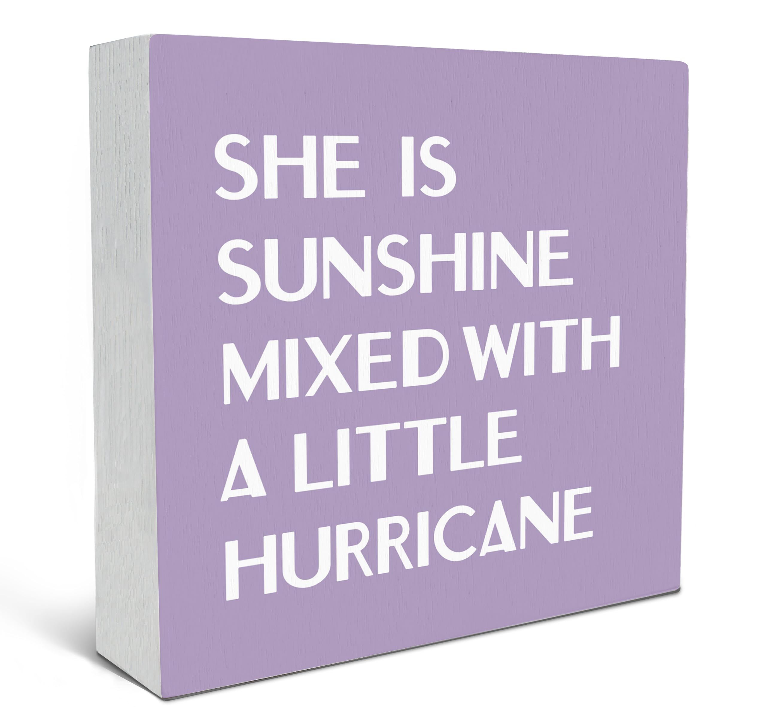 SRADMO She Is Sunshine Mixed with a Little Hurricane Boho Purple Wood Box Sign Desk Decor, Baby Girls Inspirational Wooden Box Decor for Girls Room