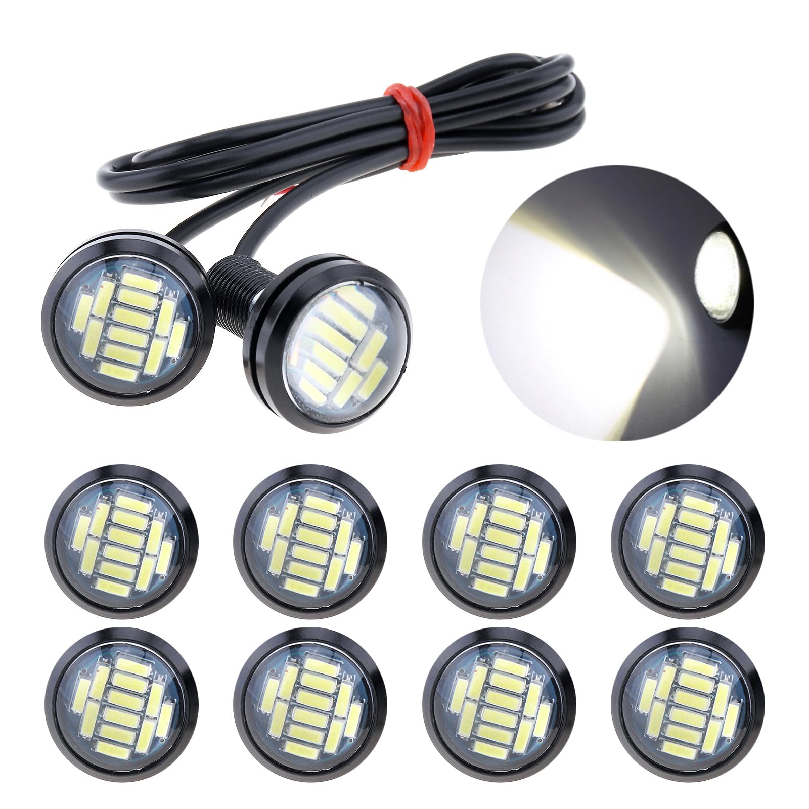 Photo 1 of DriSentri Eagle Eye LED Lights, 10Pcs 23mm Eagle Eye High Power 4014 12SMD 12V Car Fog DRL Bulb Reverse Backup Parking Signal, White