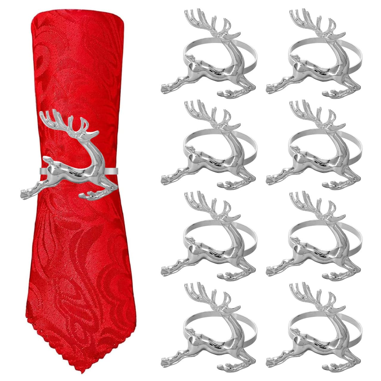 Soimiss Silver Deer Napkin Rings Set Reindeer Napkin Rings Elk Serviette Buckle For Christmas Dinning Table Party Wedding Banquet (Sliver， 8)