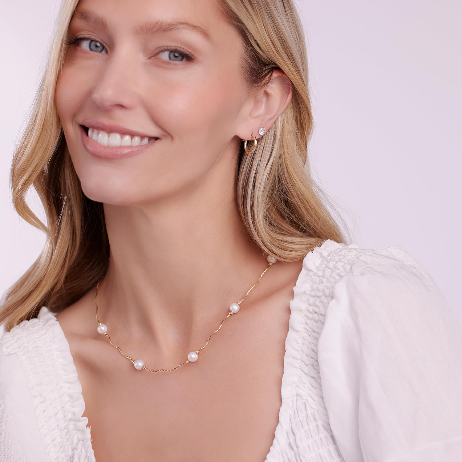 JTV 18K Gold-Plated Sterling Silver Pearl Necklace for Women - 7-8 mm Cultured Freshwater Pearls - Adjustable Elegant Jewelry - Timeless Gift-Boxed Necklace for Birthday, Anniversary, or Holiday