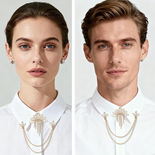 Miniatura 6 de PEARLY JUN Broches y alfileres para mujer, alfileres de solapa para mujer, clips de camisa, cadena para hombre, broches para trajes, alfiler de