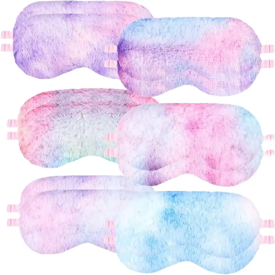 Pacote com 12 máscaras de dormir de pelúcia, tie-dye e design, capas coloridas para olhos para mulheres e meninas, perfeitas para viagens e lembrancinhas de festa