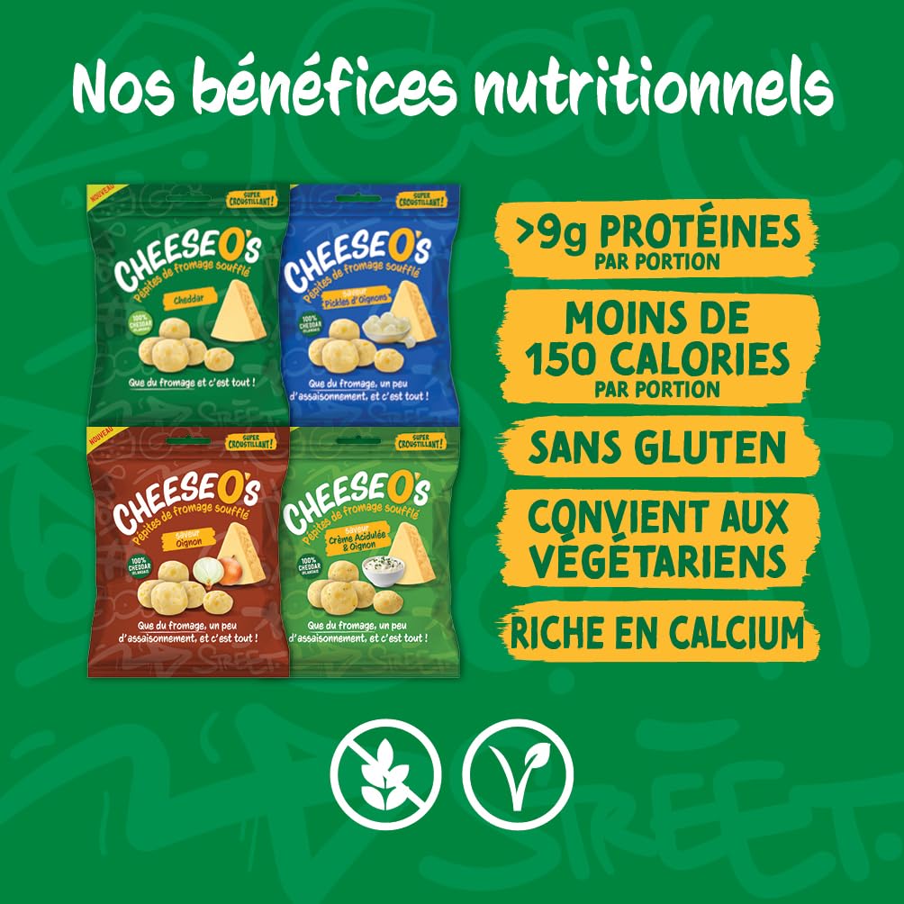 Cheese O’s Pépites de fromage soufflé | Assortiment Multi Variété 8 sachets de 50g | | Parfait à l'Apéro | Riche en Protéines | Pauvre en Glucides