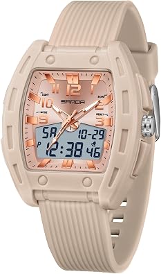 Women Watch for Women Unique Rectangle Watches Digital Analog Sports Watch for Ladies Students Watches with Alarm Stopwatch Waterproof Hourly Chime 12/24H LED Light Multi-Function Wristwatch