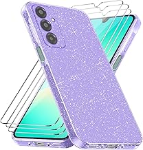 Paillettes Coque Compatible avec Samsung Galaxy A17 / A26 5G et 3 Pièces Verre Trempé Protection Écran, Souple TPU, Antichoc et Antijaune Housse - Violet
