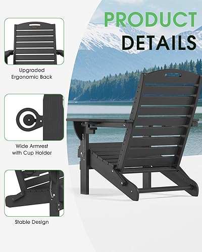 Miniatura 7 de Silla Adirondack plegable HDPE para todo tipo de clima, sillas Adirondack con soporte para tazas, sillas para hoguera al aire libre, silla de césped