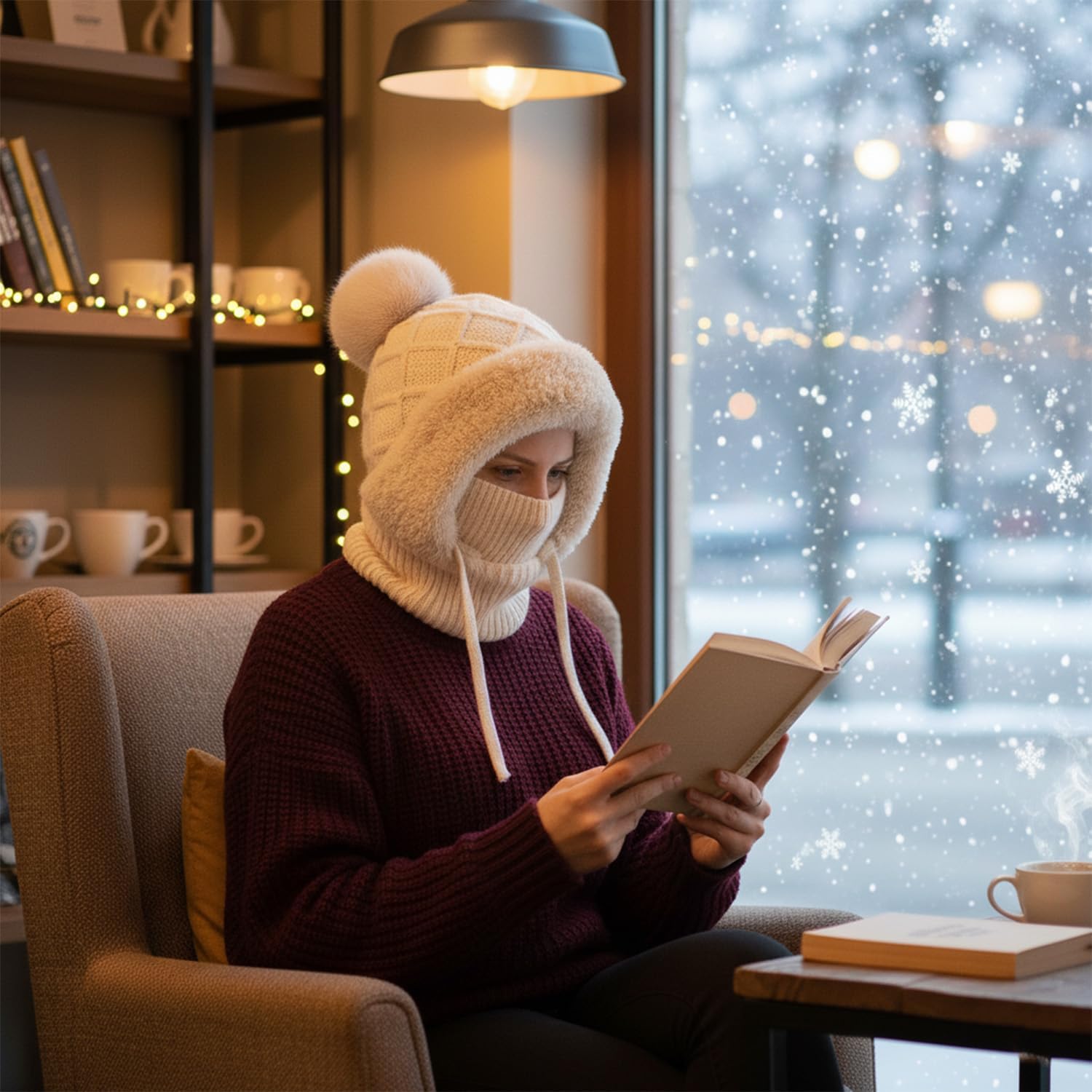 HUAMULAN Women Winter One Piece Beanie Hat Slouchy Fleece Balaclavas Face Mask Neck Scarf Set Earmuff Ski Snow Knit Hats - Image 2