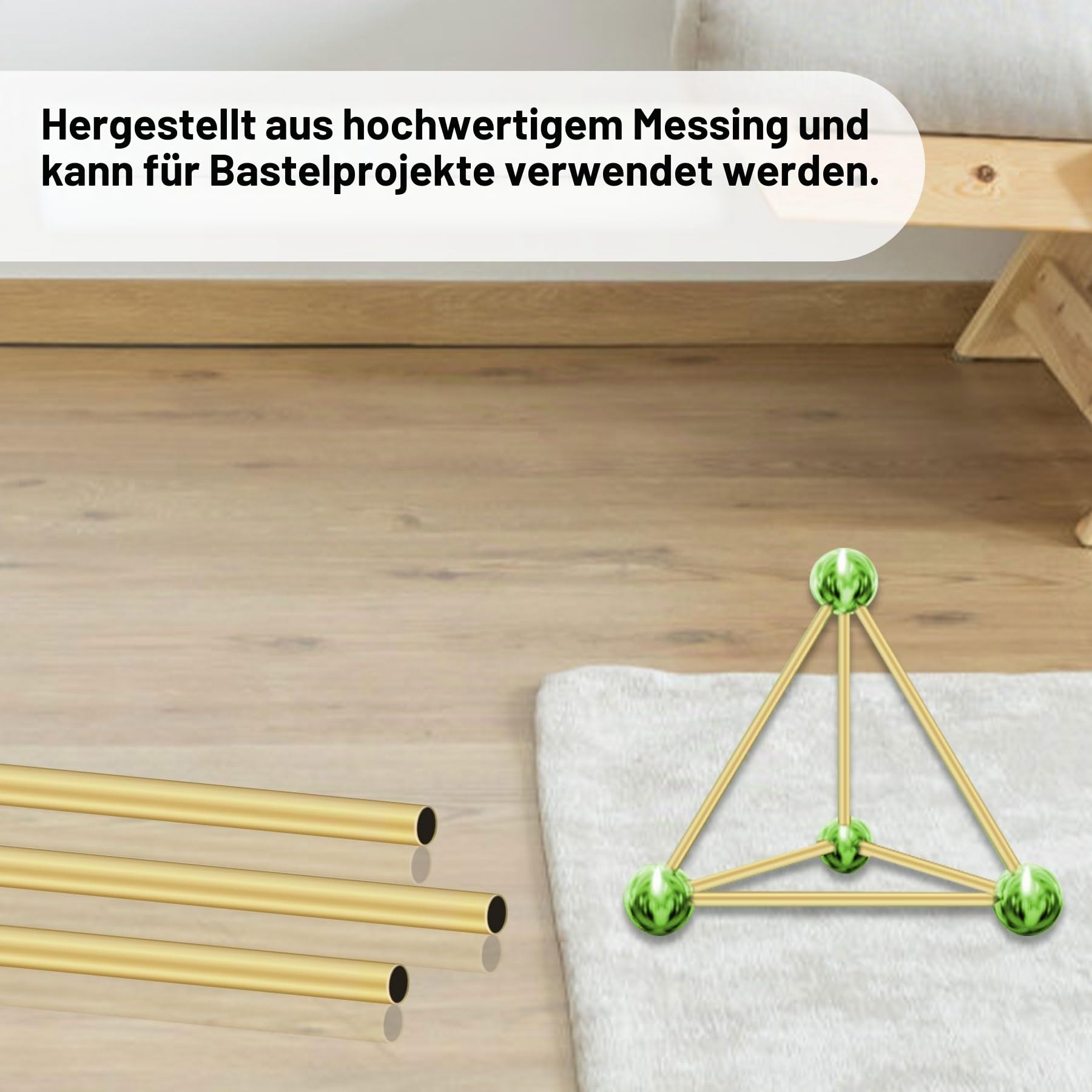 Messingrohr-Set, 8-teilig, nahtlos, gerade, 2 mm, 2,5 mm, 3 mm, 3,5 mm, 4 mm, 4,5 mm, 5 mm, 6 mm Außendurchmesser x 0,5 mm Wandstärke, 200 mm Länge, Messingrohrrohre