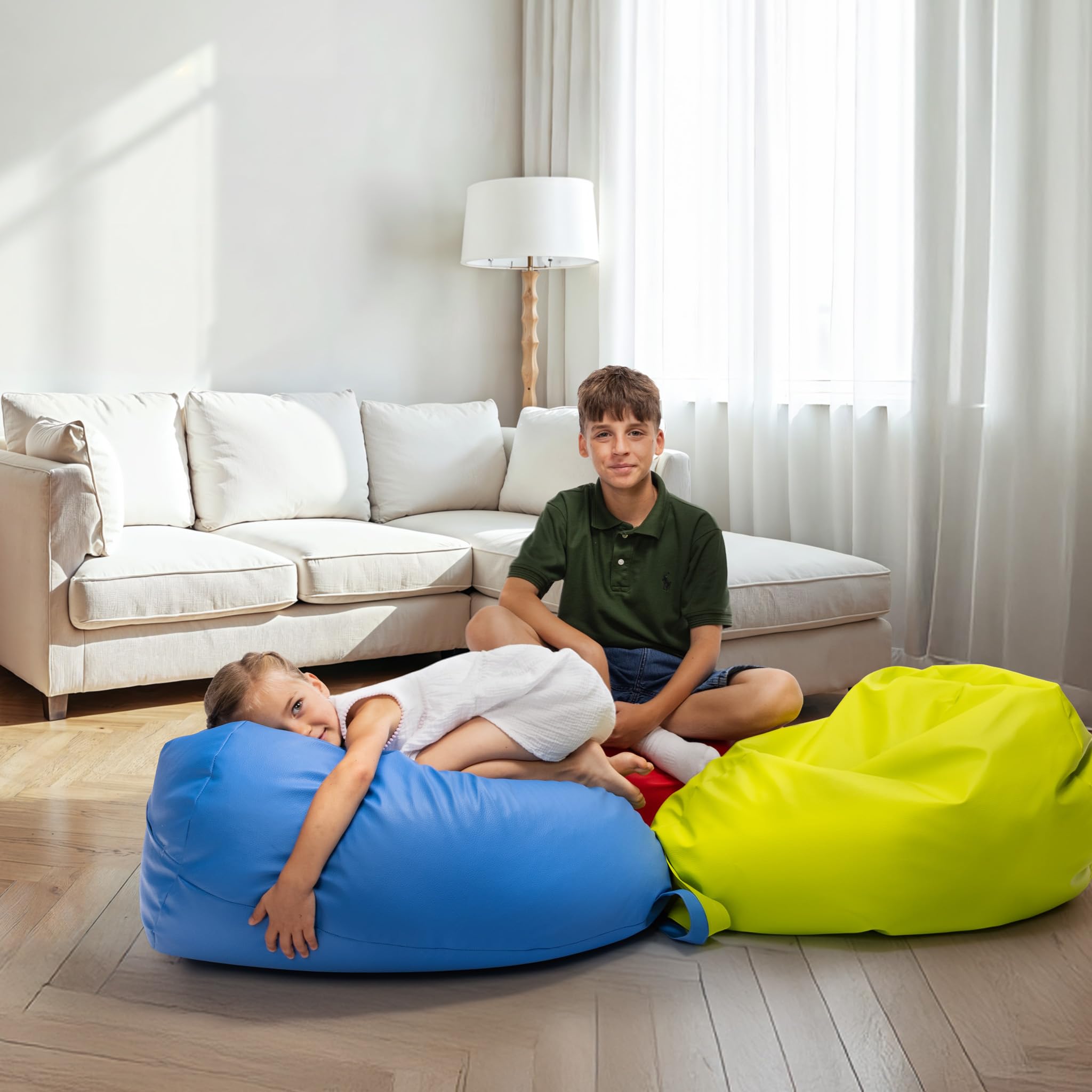 Ecopuf Pouf in similpelle con imbottitura in perline EPS, divano Etterfest, poltrona XXL per bambini, poltrona per adulti, sgabello, pouf, cameretta, sgabello da gaming, taglia S - 80x50 cm