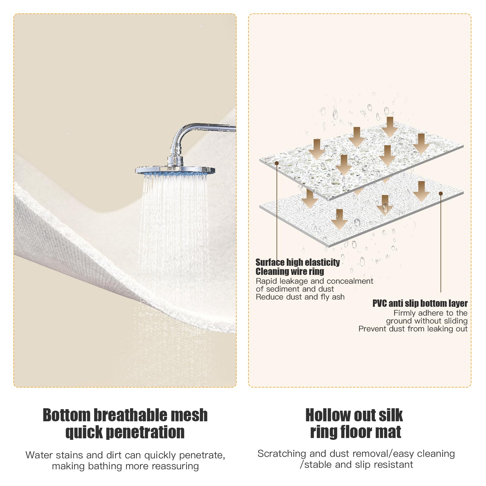 Tappeto Doccia Antiscivolo, 60x90cm Tappeto Antiscivolo per Doccia, Tappeto da Bagno in PVC con Fori di Drenaggio, Tappeto Asciugatura Rapida per Aree Umide