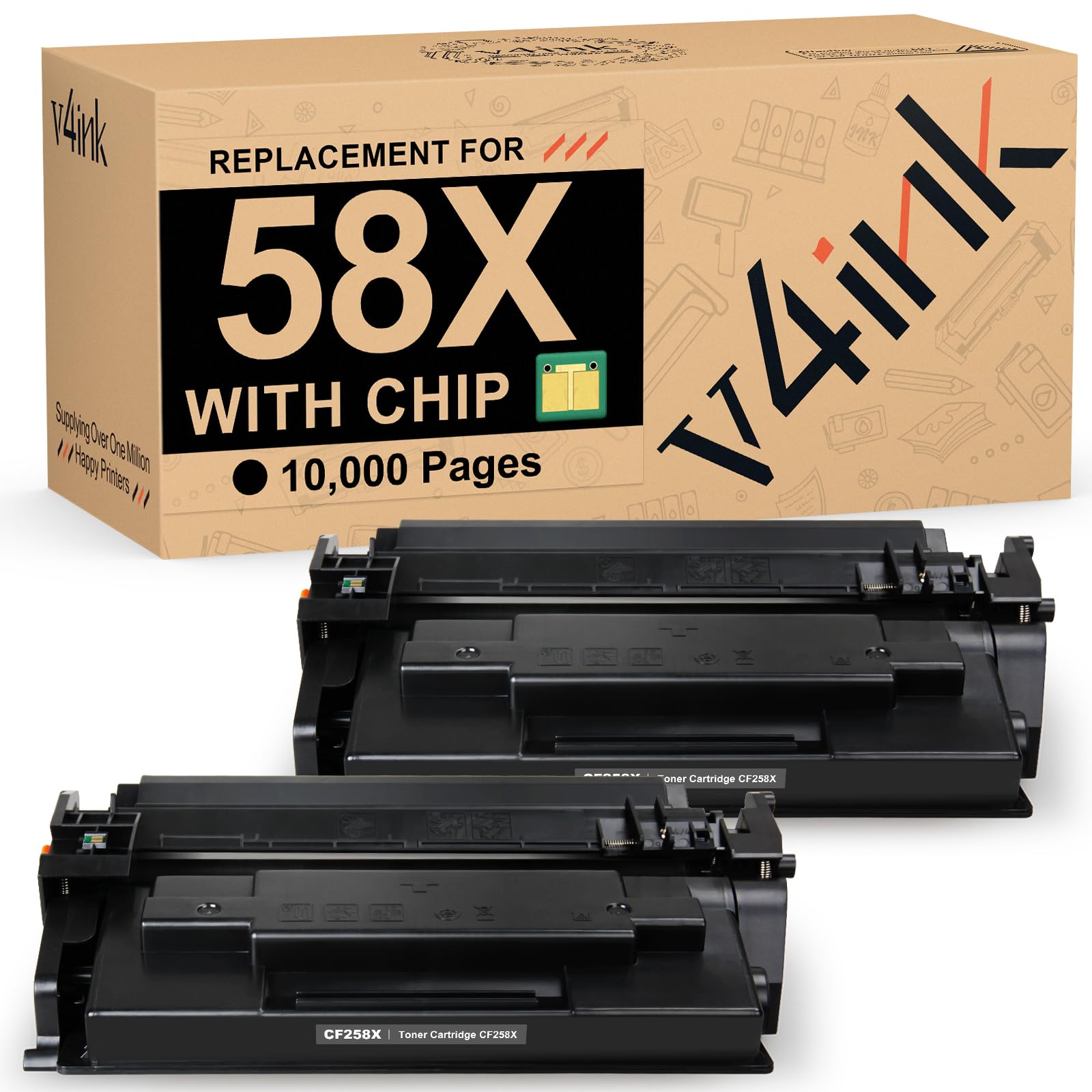 Photo 1 of v4ink 58X CF258X High Yield Toner Cartridge Black (with Chip) Compatible Replacement for HP 58X 58A CF258X Toner for HP Pro M404dn M404n M404dw MFP M428fdw M428fdn M428dw M406dn M430f Printer, 2 Pack